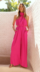 Lara Halter Neck Wide Leg Jumpsuit - Pink