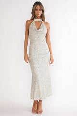 Sky Of Diamonds Backless Midi Dress Sequin Silver