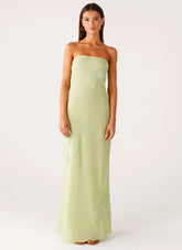 Sassafras Beaded Flower Strapless Maxi Dress - Lime