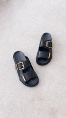 Panama Slide - Black Leather