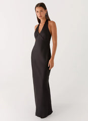 Heavy Hearted Satin Maxi Dress - Black