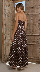 Lyra Maxi Dress - Brown/White Polka Dot