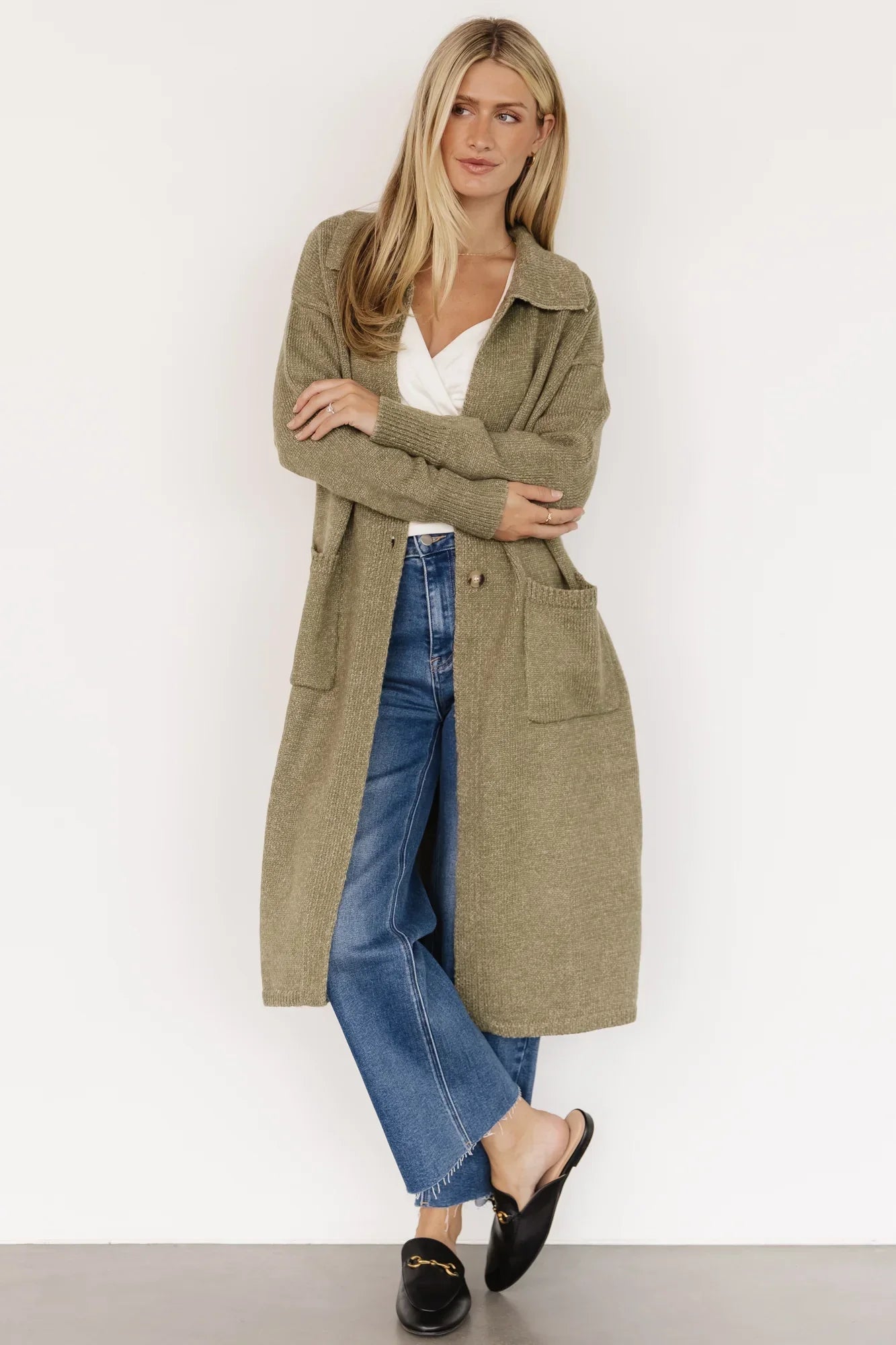 Ontario Long Button Cardigan | Olive