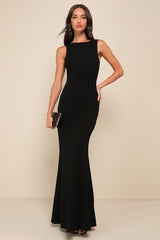 Love In Your Eyes Black Knotted Mermaid Maxi Dress