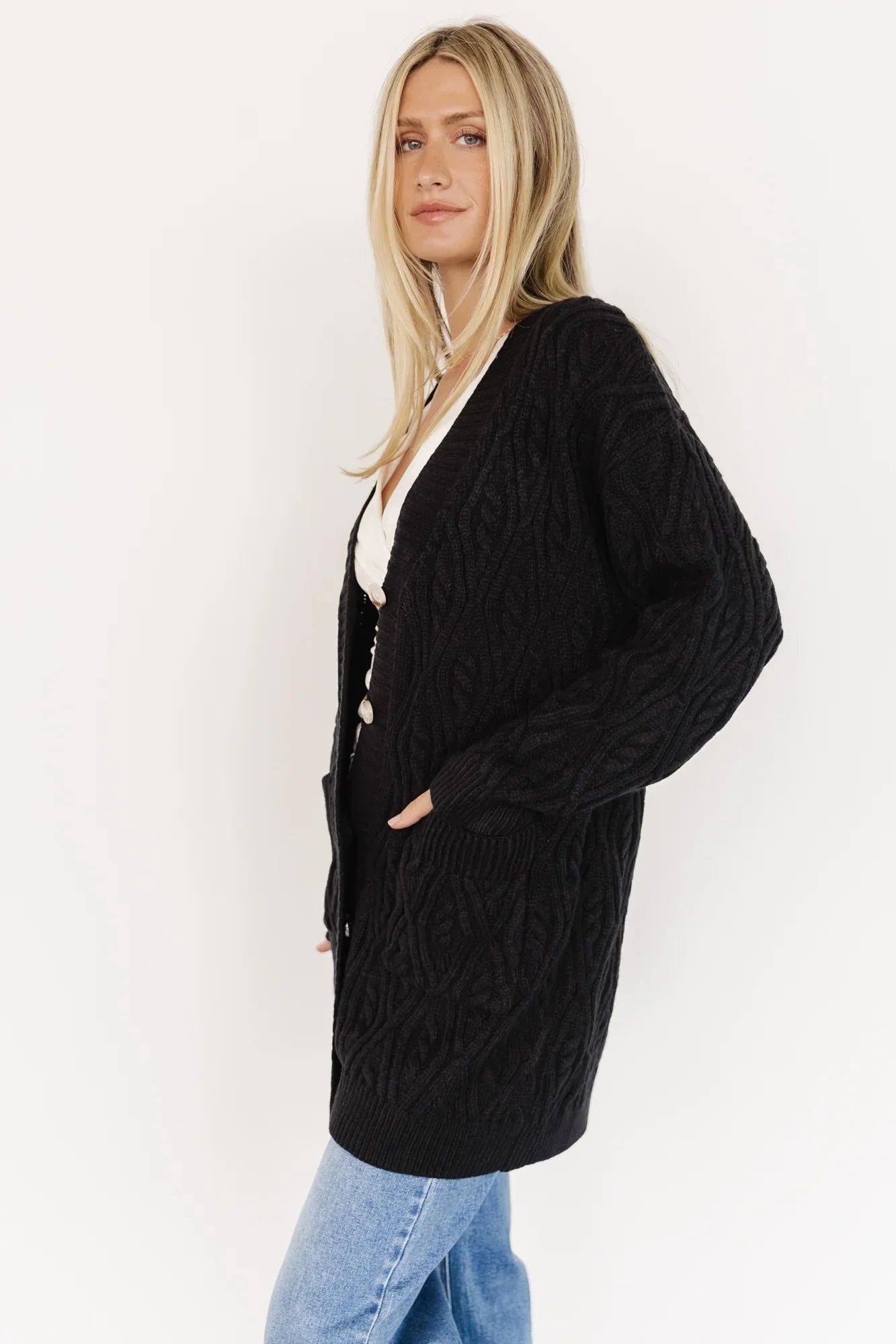 Alberta Cable Knit Cardigan | Black