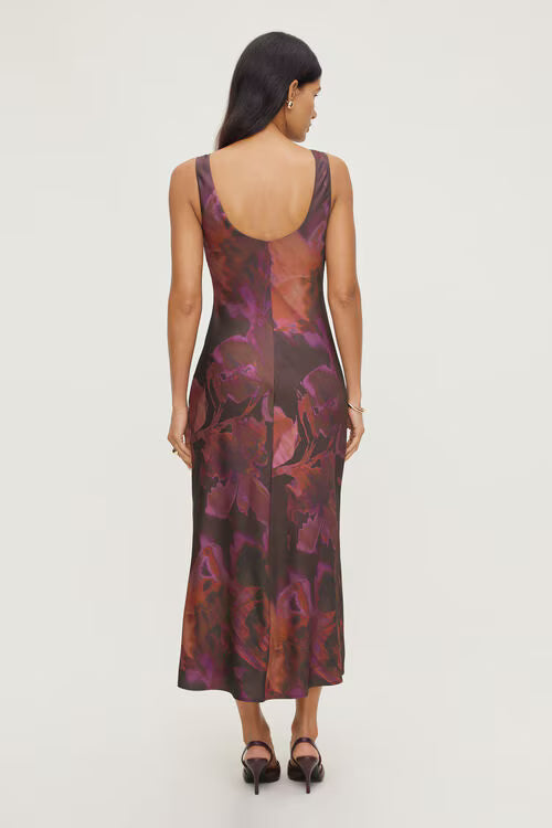 Liora Satin Maxi Slip Dress-Maroon Floral