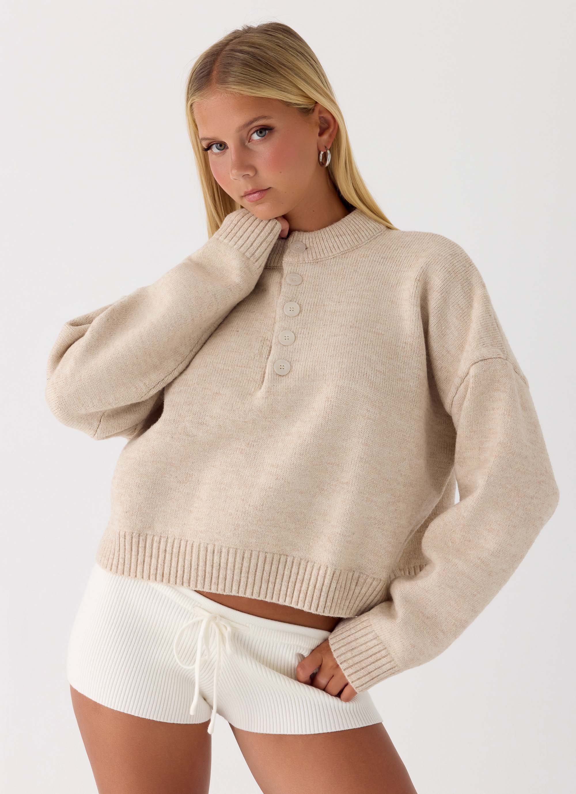 Cornelia Button Up Jumper - Oatmeal