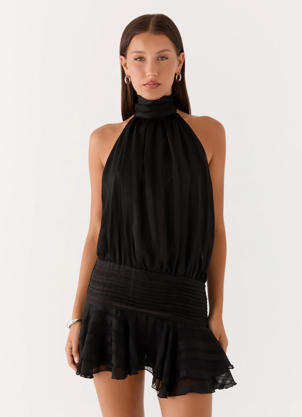 Willow Chiffon Mini Dress - Black