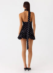 Belina Scarf Mini Dress - Black Polkadot